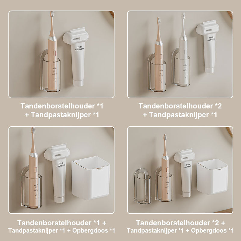 Stansfri, väggmonterad förvaring av tandborstar