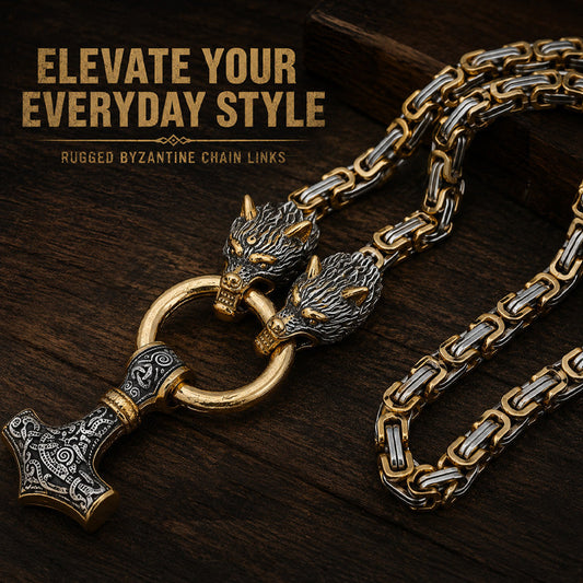 🐺Viking Wolf Head Mjölnir Hammer Jewelry Set ⚡– Stainless steel with Byzantine chain – Bold & durable – perfect for daily wear or gifting ✨💪