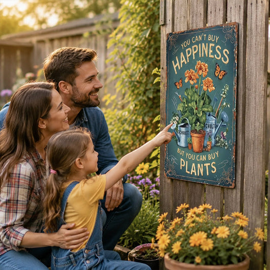 🌿Vintage "You Can't Buy Happiness But You Can Buy Plants" Garden Metal Sign
