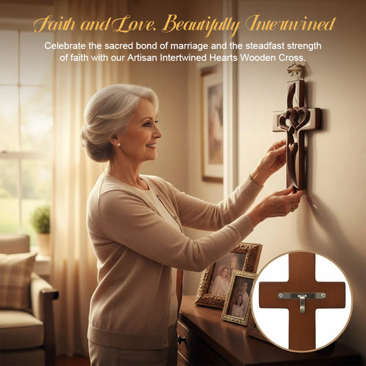 ✝️"Two Hearts, One Faith" Intertwined Wooden Cross