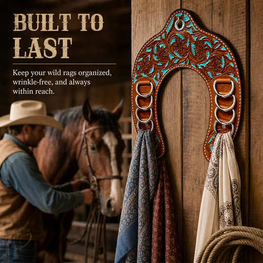 🧣Handcrafted Leather Horseshoe Wild Rag Holder | Western Scarf & Bandana Organizer