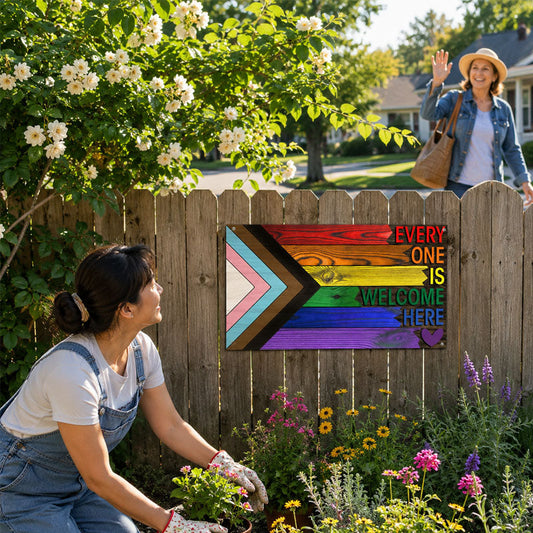 🌈❤️ Everyone Is Welcome Here Wooden Sign