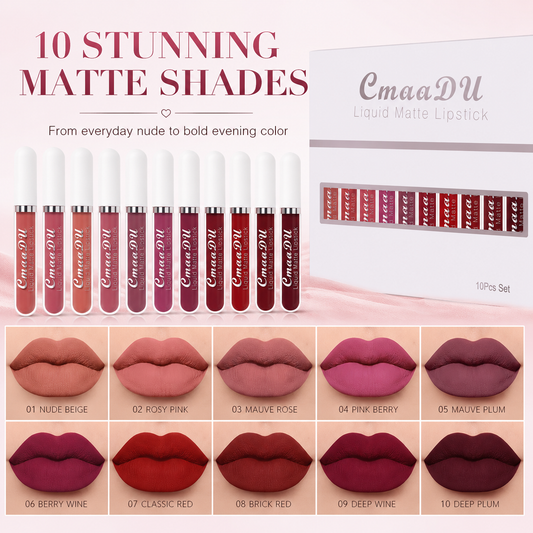 💜10Pcs Matte Waterproof Long Lasting Lip Gloss