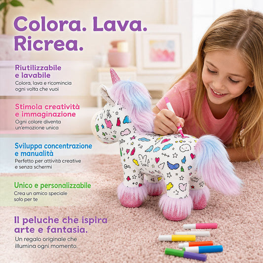 🦄DIY Color-In Unicorn Plush Toy Kit - Washable & Reusable Art Fun /with 12 Washable Markers