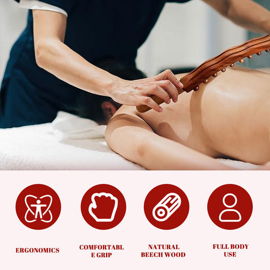 Massagestav i bokträ | Dubbel rad med kulor för magmassage och öppning av meridianerna