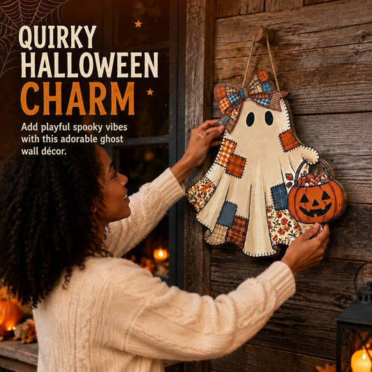 👻Patchwork Ghost Hanging Wooden Card