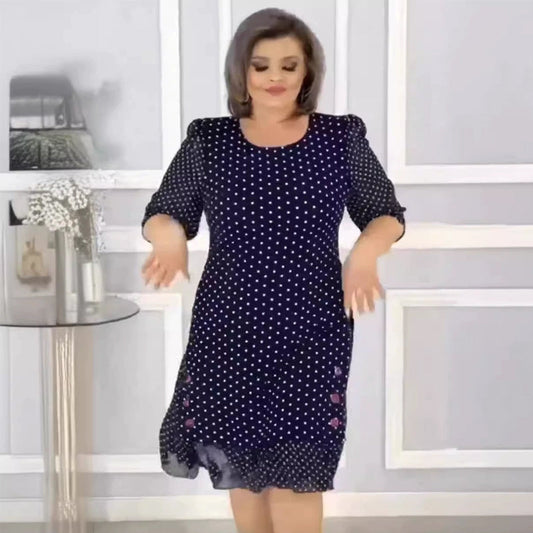 🌸 Pärlpunkt rundhalsad medel-lång klänning — Lätt och bekväm, utstrålar elegans och charm 🌸