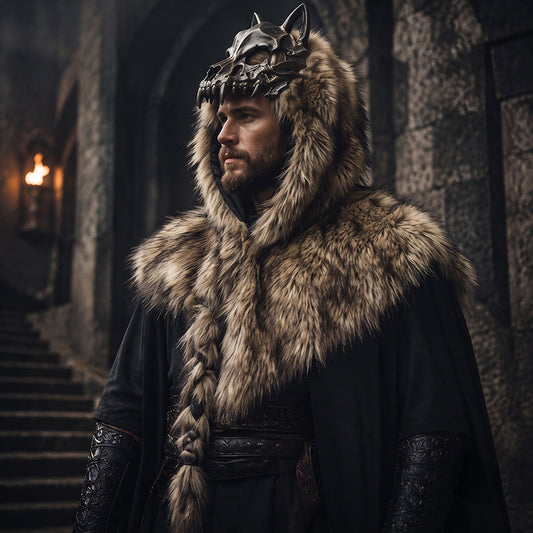 🐺Halloween Medieval Viking Faux Wolf Skull Hooded Cape