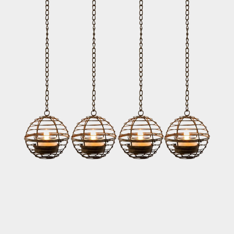 Solar Powered Spherical Candle Lanterns - Metal Hanging Lights for Garden & Patio Decor