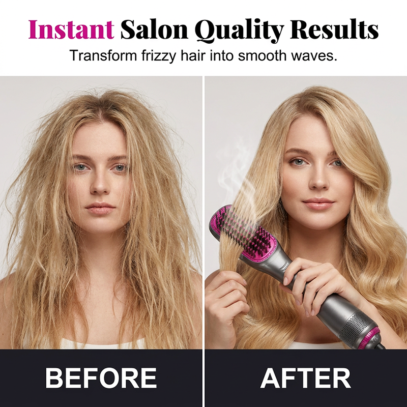 3-in-1 Hot Air Hair Brush and Curler—Quick Curling Wand and Electric Straightening Brush