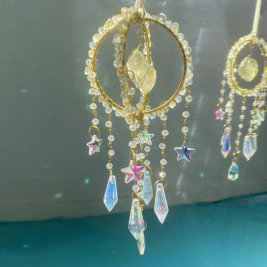 Rund naturlig solfångare i kristall/Round Natural Crystal Suncatcher