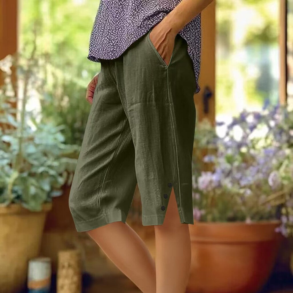 👖Women's Casual Solid Color Pocket Capri Pants