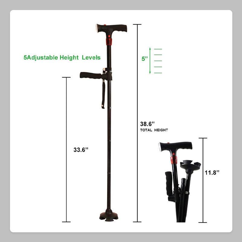 Larm LED Dubbelhandtag Äldrekäpp