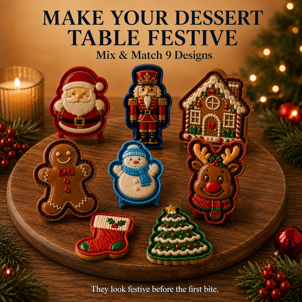 🎄8-Design Christmas Mini Pie Mold Collection| Reusable Embossed Molds