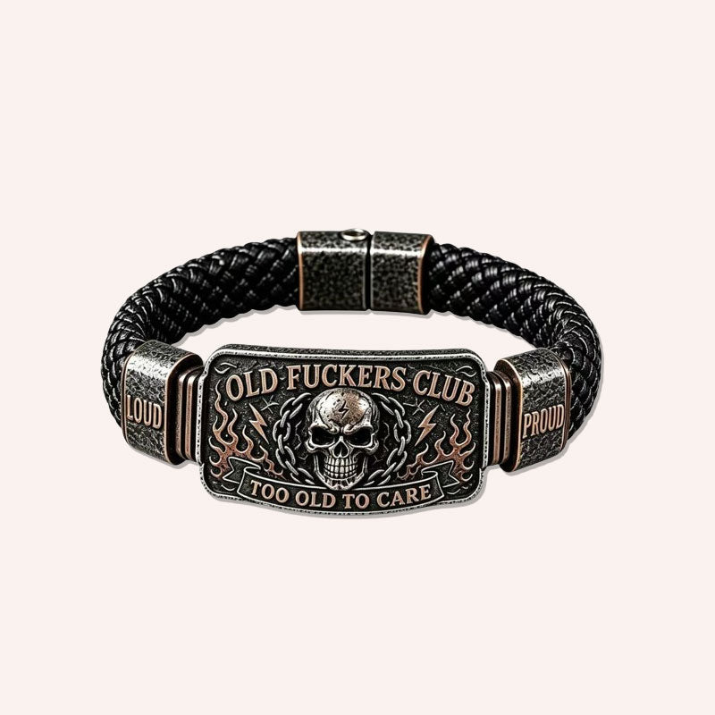 ☠️Old Fuckers Club Braided Leather Bracelet | 2026 Limited Edition Vintage Bracelet
