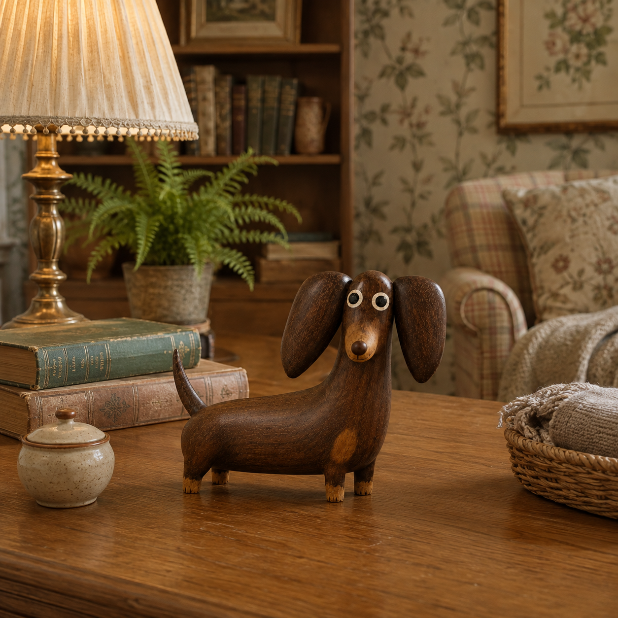 💡Whimsical Wood-Look Dachshund Sculpture