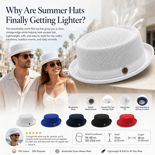 Unisex Breathable Mesh Pork Pie Hat