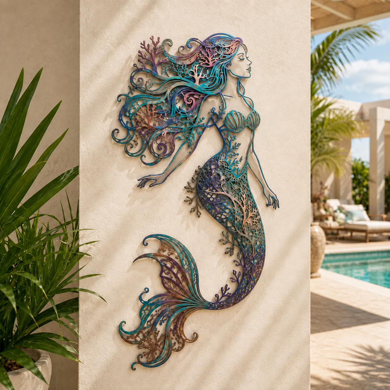 🧜‘Deep Sea Mermaid Dream’ Mural – 🌊Vintage Ocean-themed Metal Openwork Wall Decoration