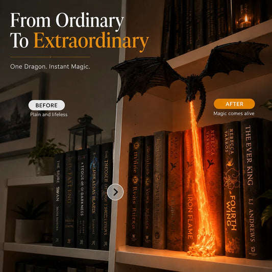 🐉 Vuurspuwende draak-boekenplankdecoratie-lamp + LED-vlamverlichtingsset