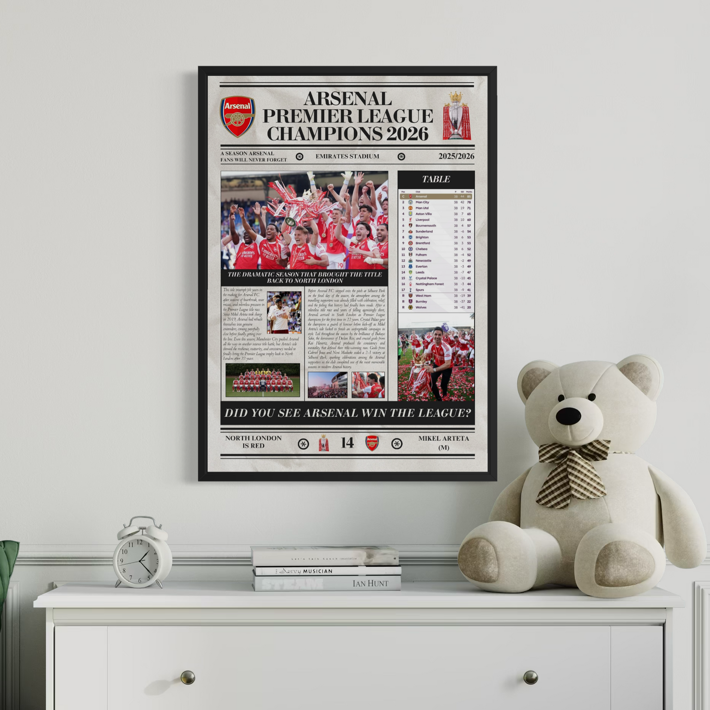 Arsenal Premier League Champions 2026 - Newspaper Style Poster
