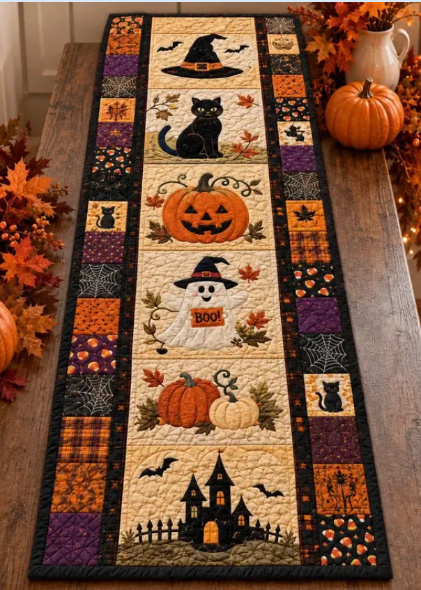🎃 Halloween Quilted Table Runner – Cozy Fall Decor in Seconds