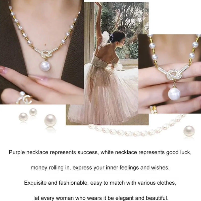 👸Högkvalitativt lila pärlhalsband med diamanter✨