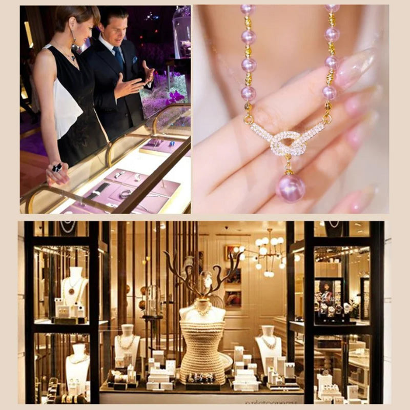 👸Högkvalitativt lila pärlhalsband med diamanter✨