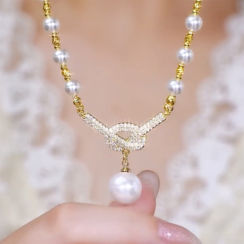 👸Högkvalitativt lila pärlhalsband med diamanter✨