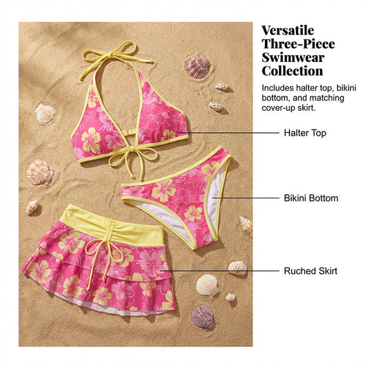 3-Piece Tropical Bikini Set