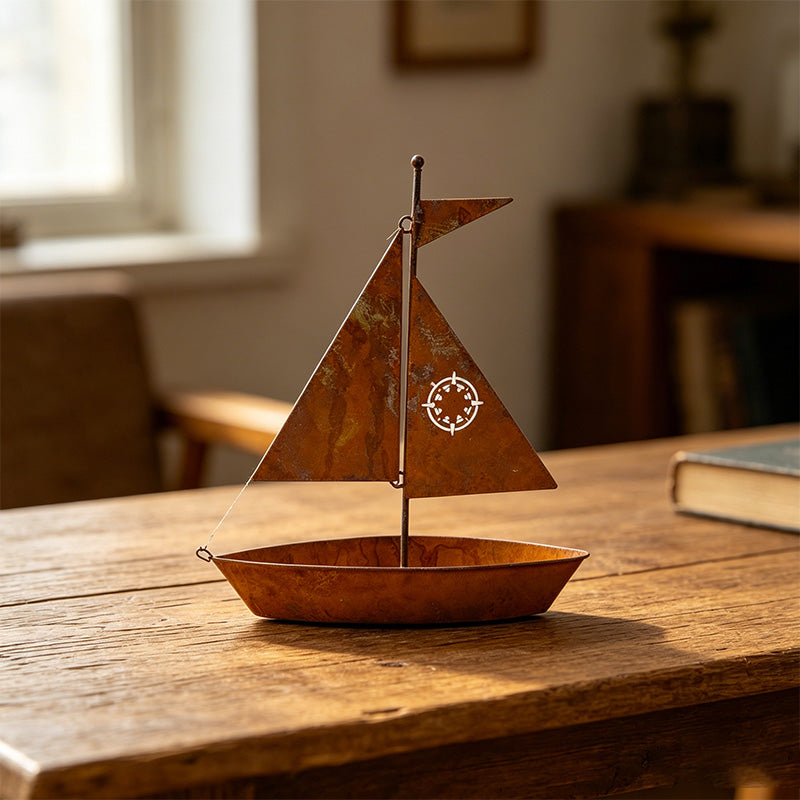 ⛵🌱 Rustic Sailboat Metal Planter – Handcrafted, weather-resistant & perfect for succulents, herbs or flowers – charming garden or shelf decor 🏡