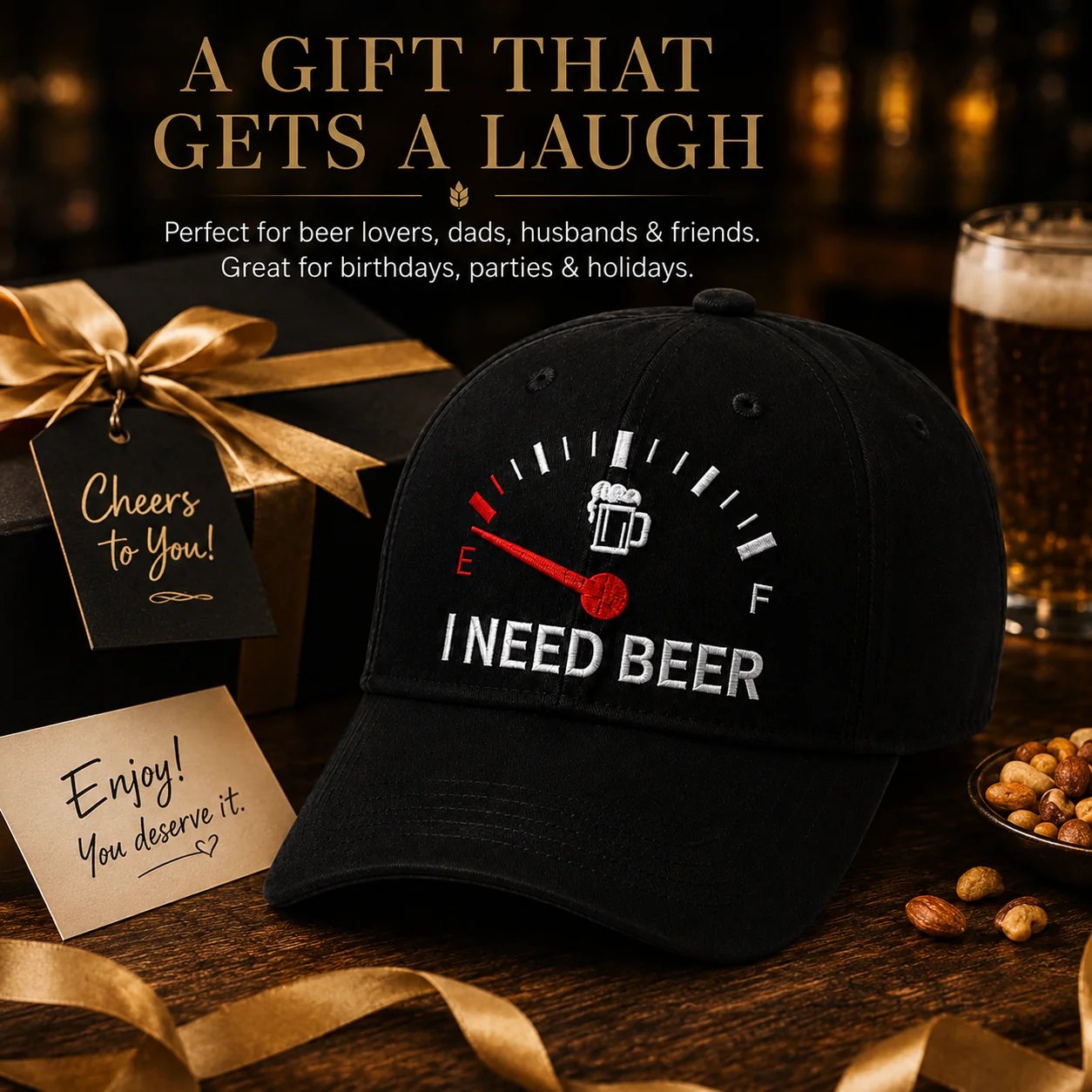 🍺 ‘I NEED BEER’ Embroidered Baseball Cap – Unisex Memorial Hat🧢 100% Cotton