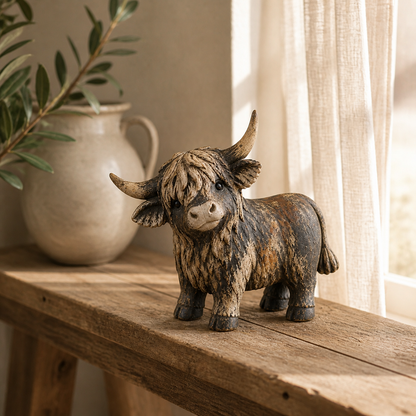 🐮 Rustic Highland Cow Figurine – 🌾Charming Farmhouse Tabletop Decor