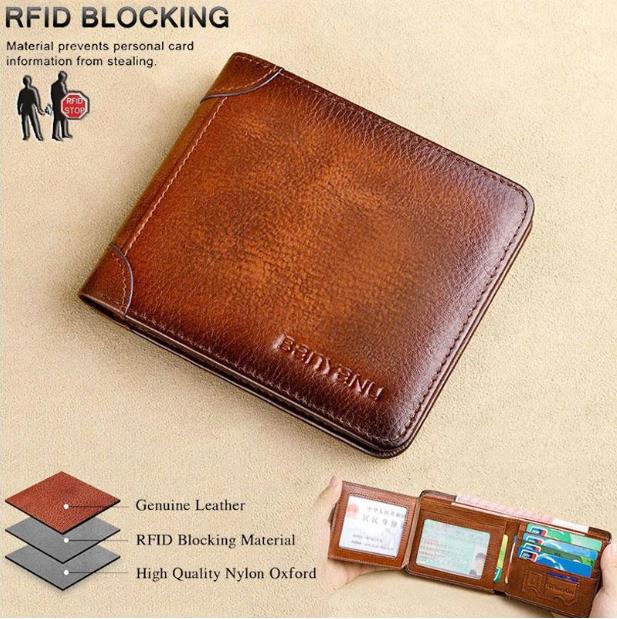 Men’s Genuine Leather RFID-Blocking Wallet | Ultra-Slim Cowhide Wallet with Multiple Card Slots