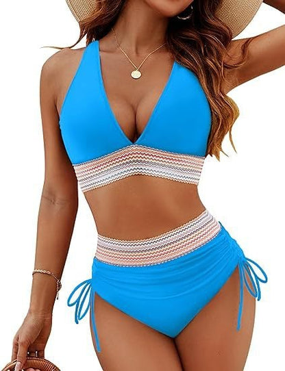 2024 High-Wisted Mage Control Color Block Bikini Set
