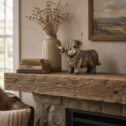🐮 Rustic Highland Cow Figurine – 🌾Charming Farmhouse Tabletop Decor