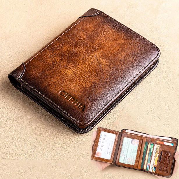 Men’s Genuine Leather RFID-Blocking Wallet | Ultra-Slim Cowhide Wallet with Multiple Card Slots