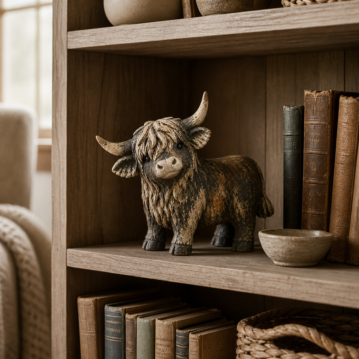 🐮 Rustic Highland Cow Figurine – 🌾Charming Farmhouse Tabletop Decor