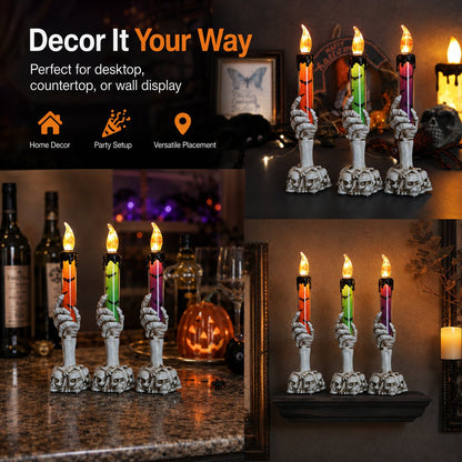 🎃 Halloween Skeleton Skull Hand LED Glitter Candle Light Set🔥
