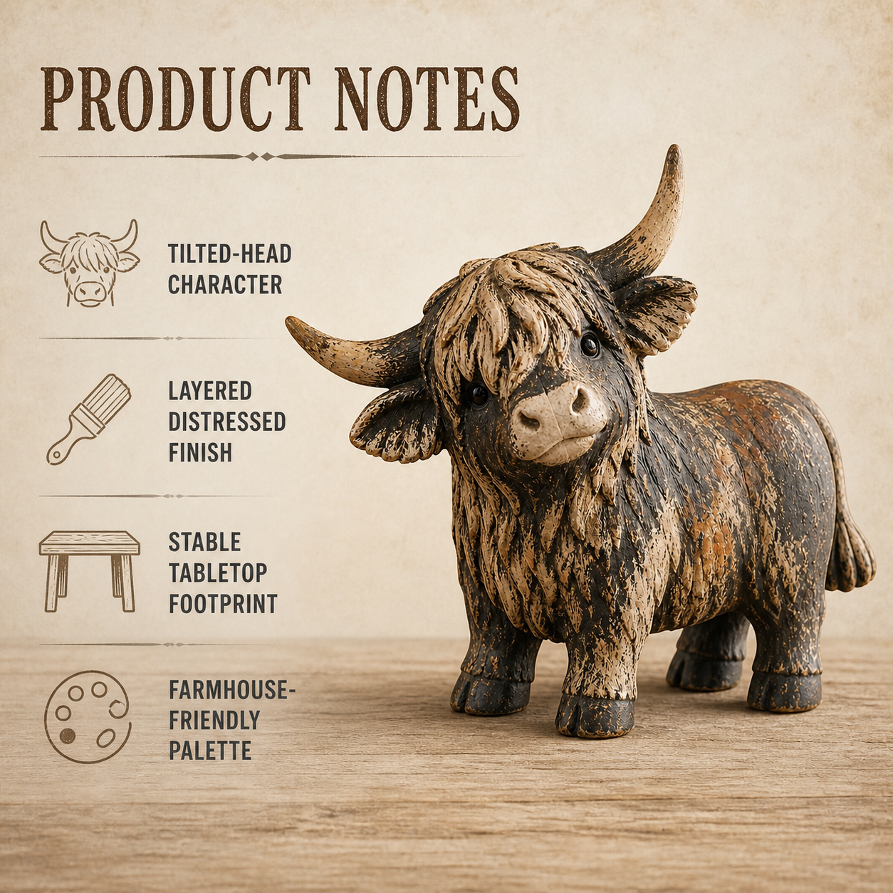🐮 Rustic Highland Cow Figurine – 🌾Charming Farmhouse Tabletop Decor