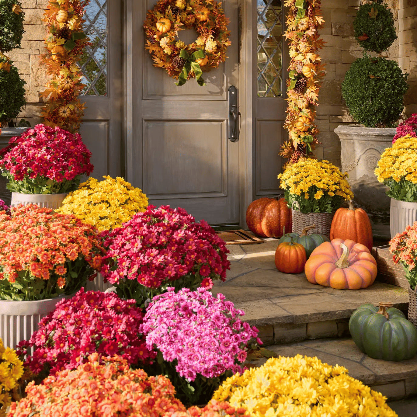 🌼- Artificial Outdoor Sunset Mums Flowers - UV resistant, Waterproof, Windproof