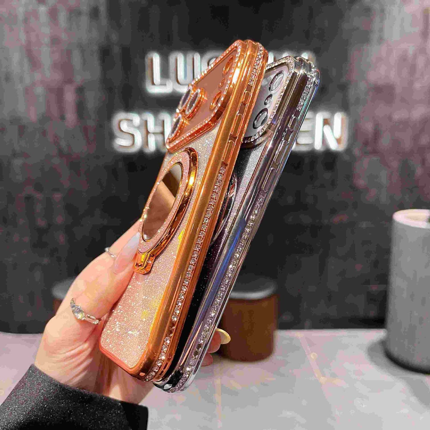 📲✨Skyddsfodral för sminkspegel med gradientglitter