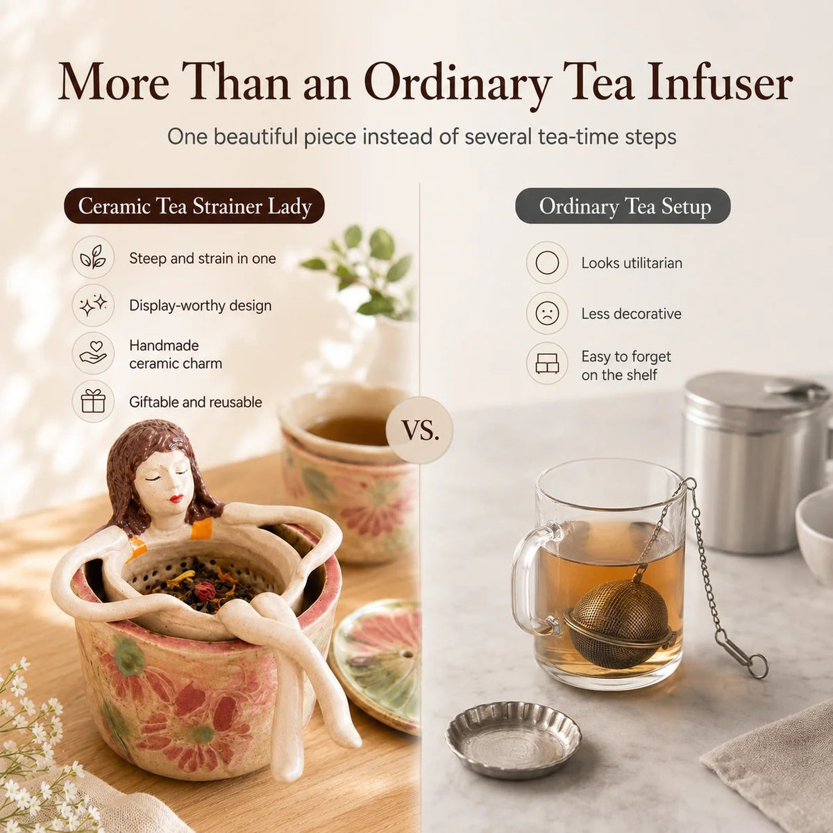 🍵Whimsical Sitting Lady Ceramic Tea Strainer Collection