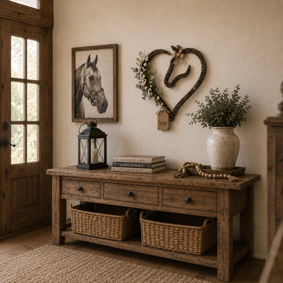 💖Rustic Horse Heart Wall Decor with Greenery – Farmhouse Equestrian Home Accent