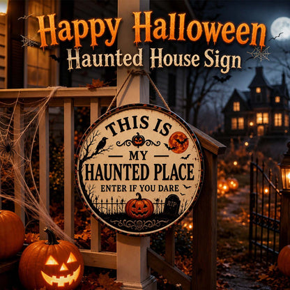 🏚️Happy Haunt Halloween Sign – 👻Cute Spooky Haunted House Wall Decor, Festive Halloween Home Decoration
