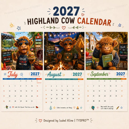 🐮2027 Funny Highland Cow Wall Calendar A4 Hanging Calendar