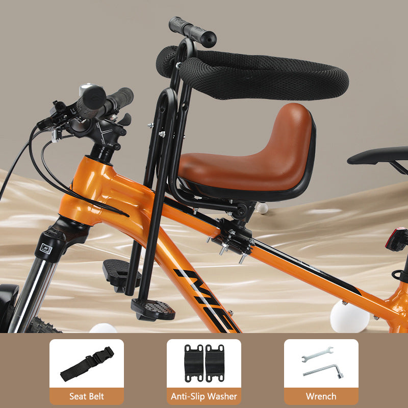 🚲Front Mounted Kids Bike Seat – Adjustable, Foldable, High-Carbon Steel Frame ✨