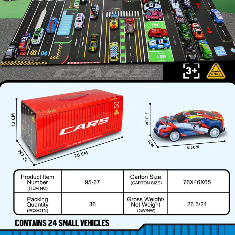 Presentset, inklusive mini-behållare för bilar med utdragbar baksida 🚗🎁