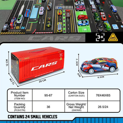 Presentset, inklusive mini-behållare för bilar med utdragbar baksida 🚗🎁