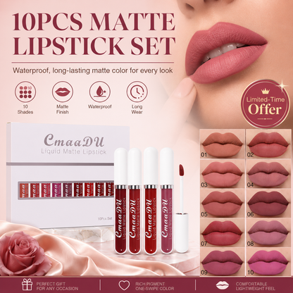 💜10Pcs Matte Waterproof  Long Lasting Lip Gloss