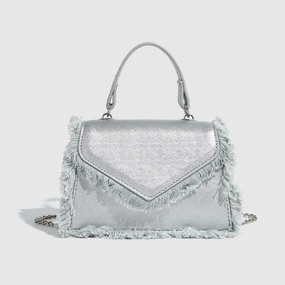 Retro Denim Kedjeväska Med Tofs